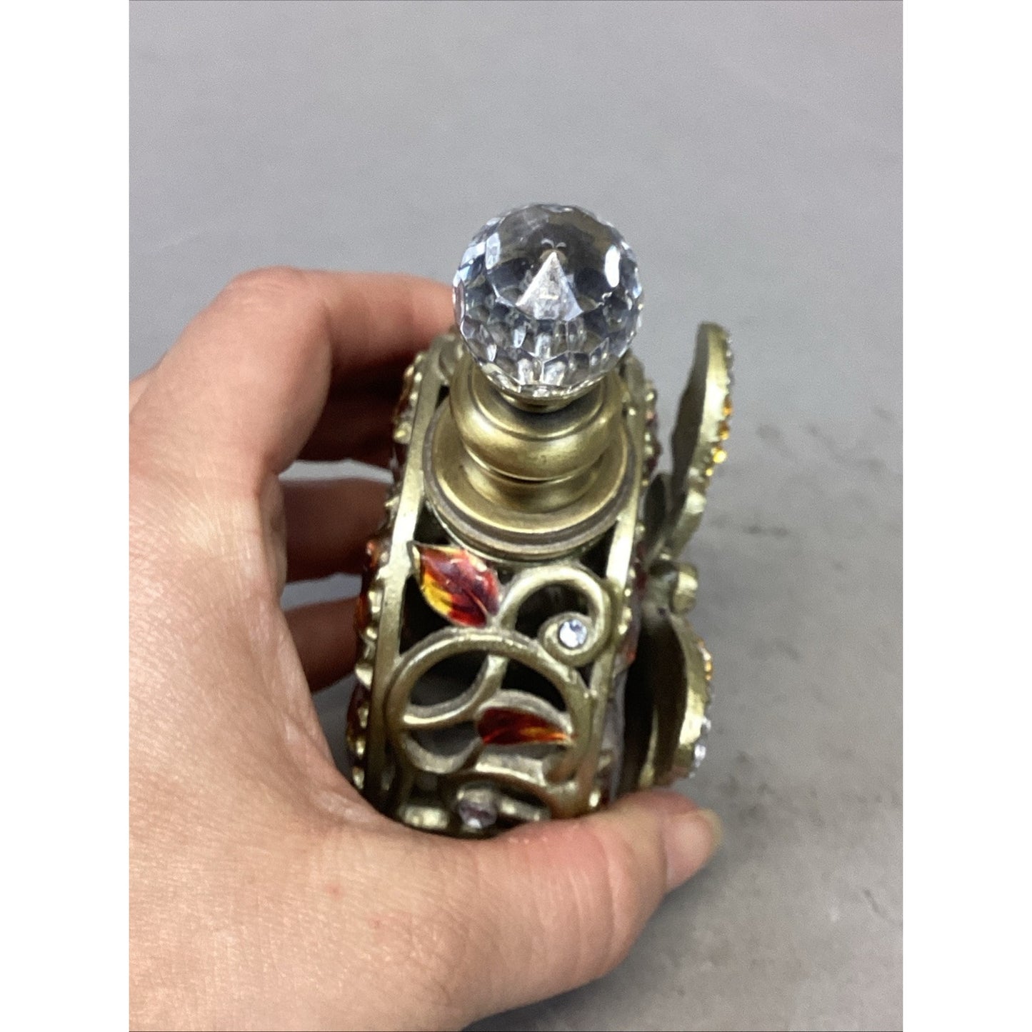 Becky Horton Antique Perfume Bottle With Butterfly & Rhinestones - Empty