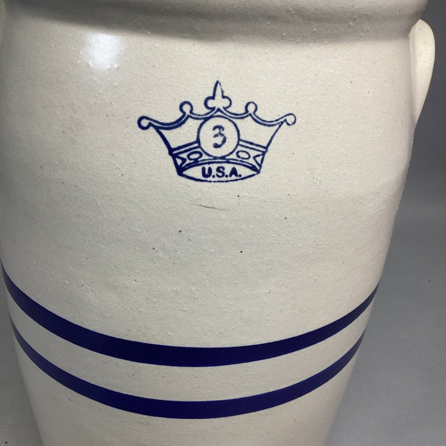 Robinson Ransbottom Butter Churn Crock 3 Gallon Blue Crown/Blue Striped - 14”H