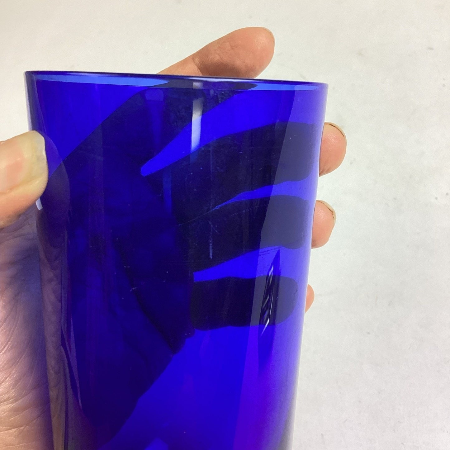 Vintage Cobalt Blue Tumbler Drinking Glass W/ Weighted Round Base