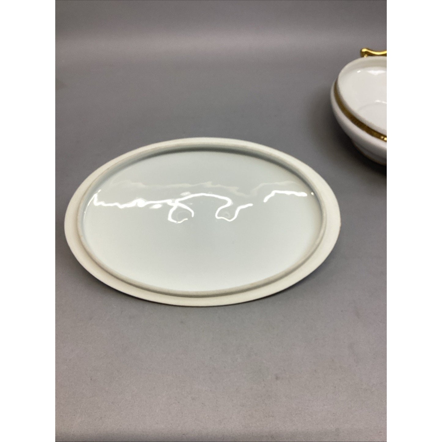 Limoges Elite White W/ Gold Encrusted Oval Covered Vegetable Dish French China