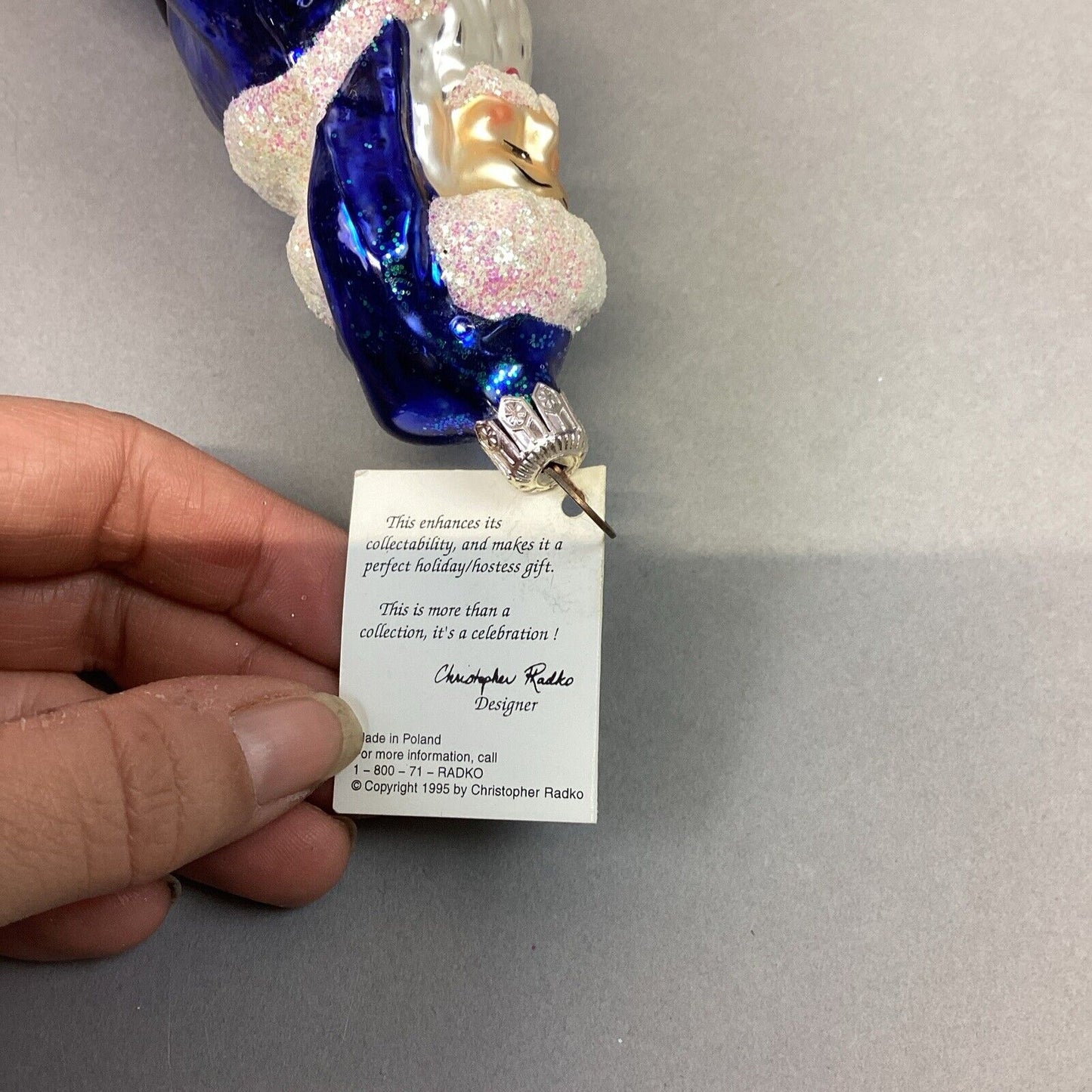 Christopher Radko Sapphire Santa Claus Glass Christmas Ornament With Tag - 7”