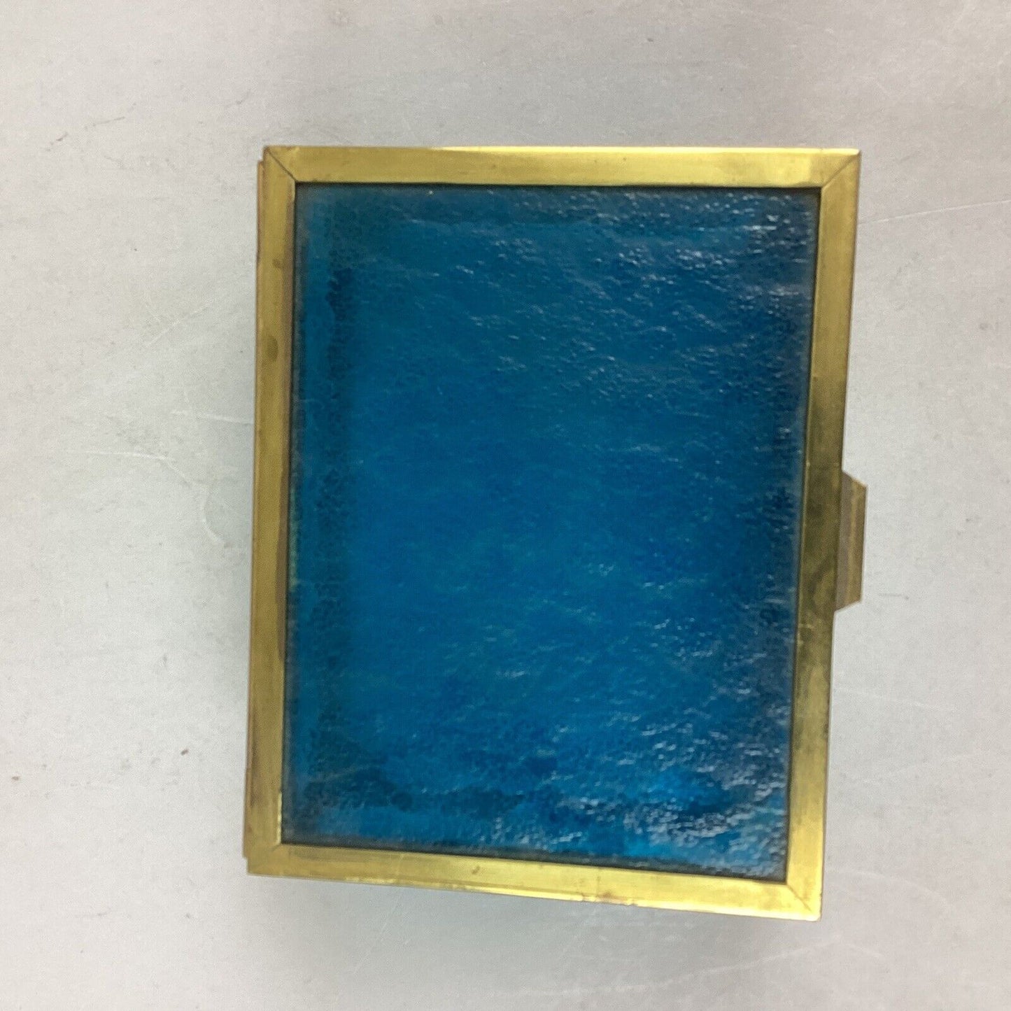 Vintage Blue Etched Glass With Gold Trim Jewelry Box Trinket Box
