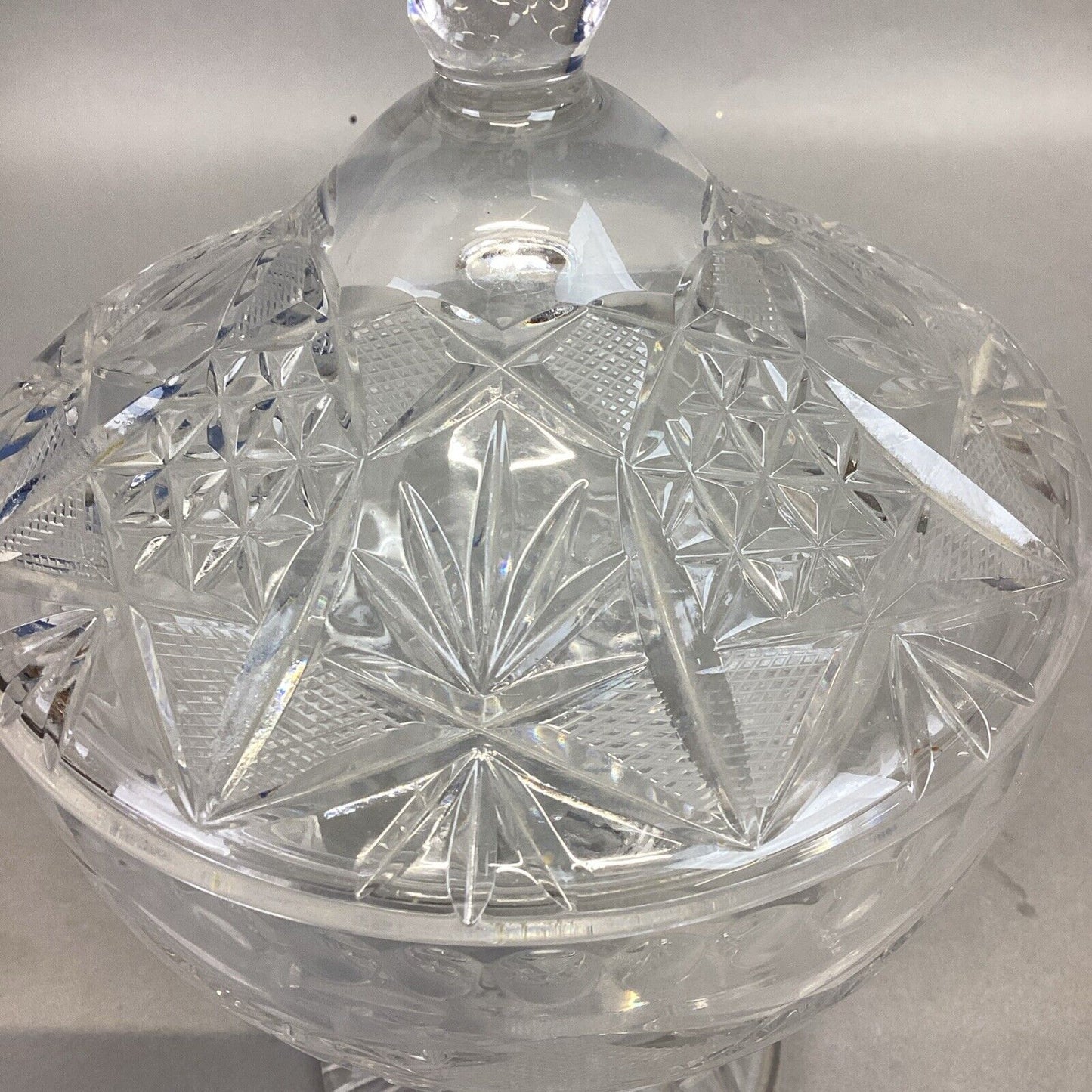 Vintage Decorative Cut Glass Pedestal Dome Lid Candy Nut Dish - 12”H