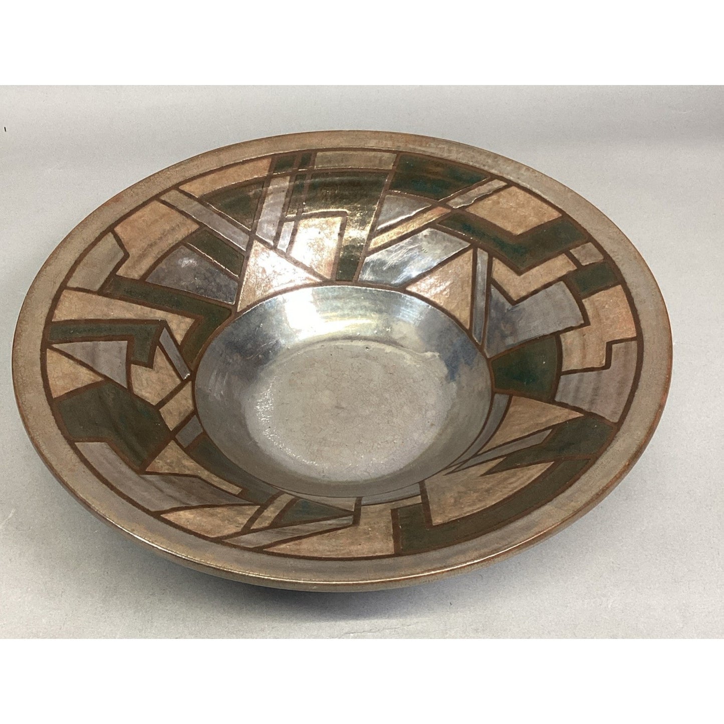 Handmade Pottery Large Geometric Shape Salad Or Fruit Bowl - 13”D