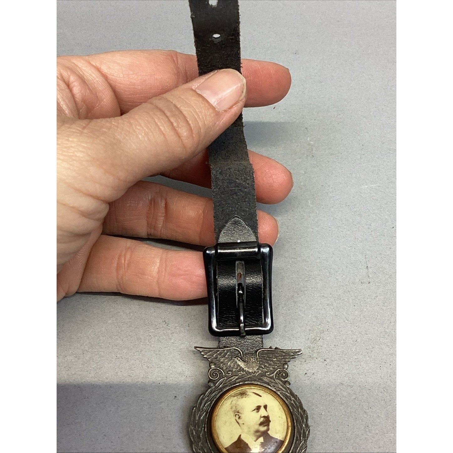 Antique Watch Fob With Leather Band - Whitehead & Hoag Co. Newark, NJ