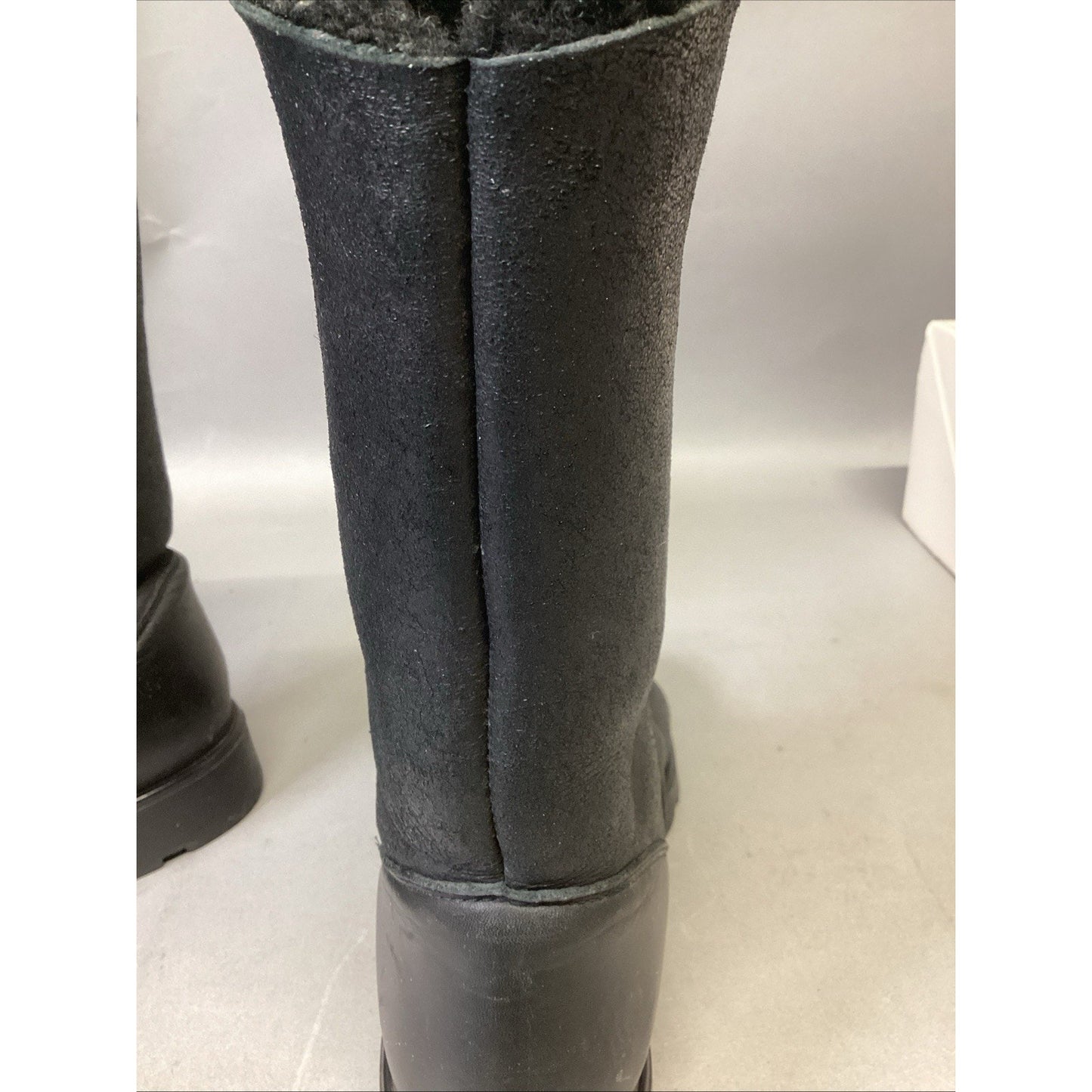 LA CANADIENNE Betty Black Genuine Shearling Fur Lined Mid Calf Boots - 8M