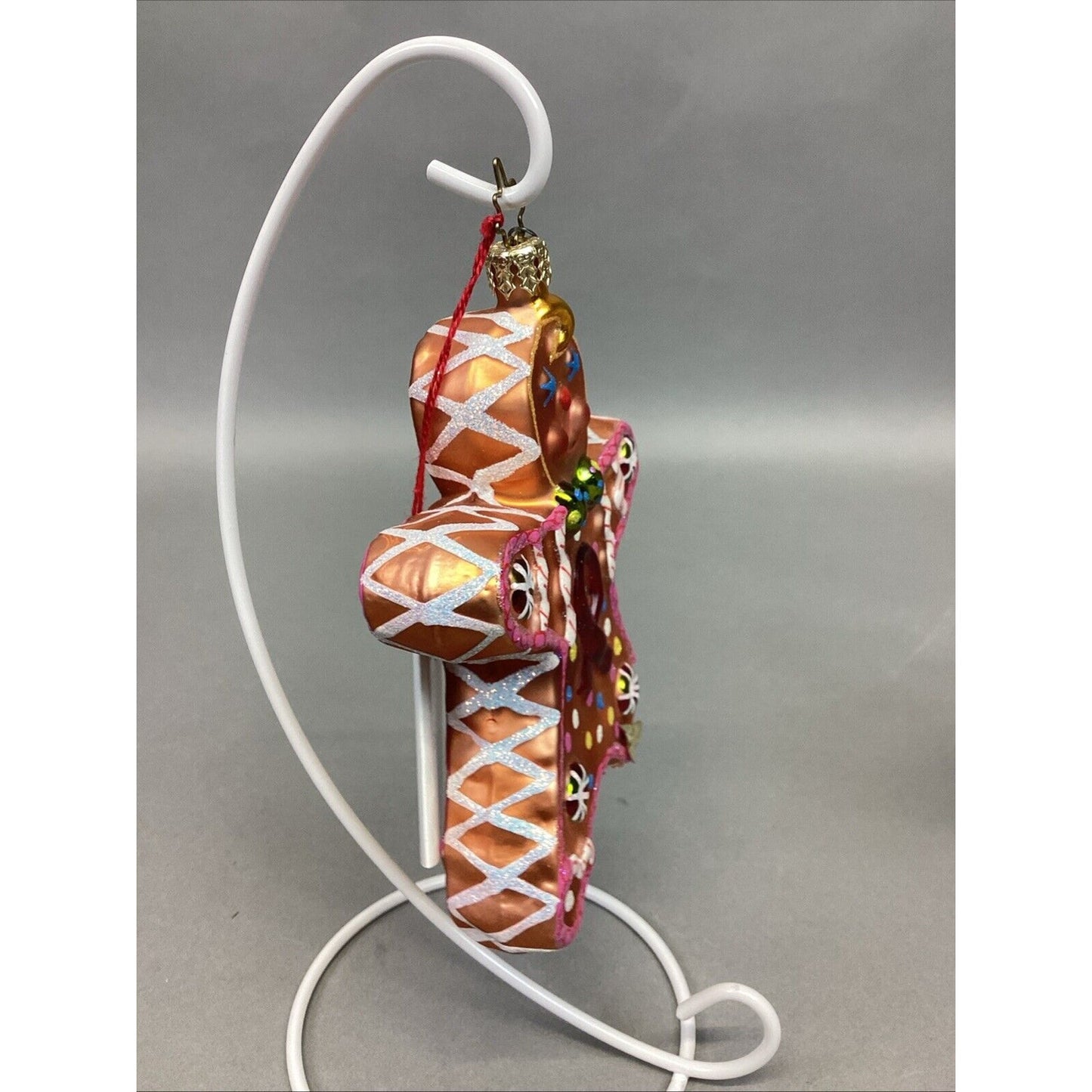 3 Radko Gingerbread Man And Rocking Horses Glass Christmas Ornaments - Damaged