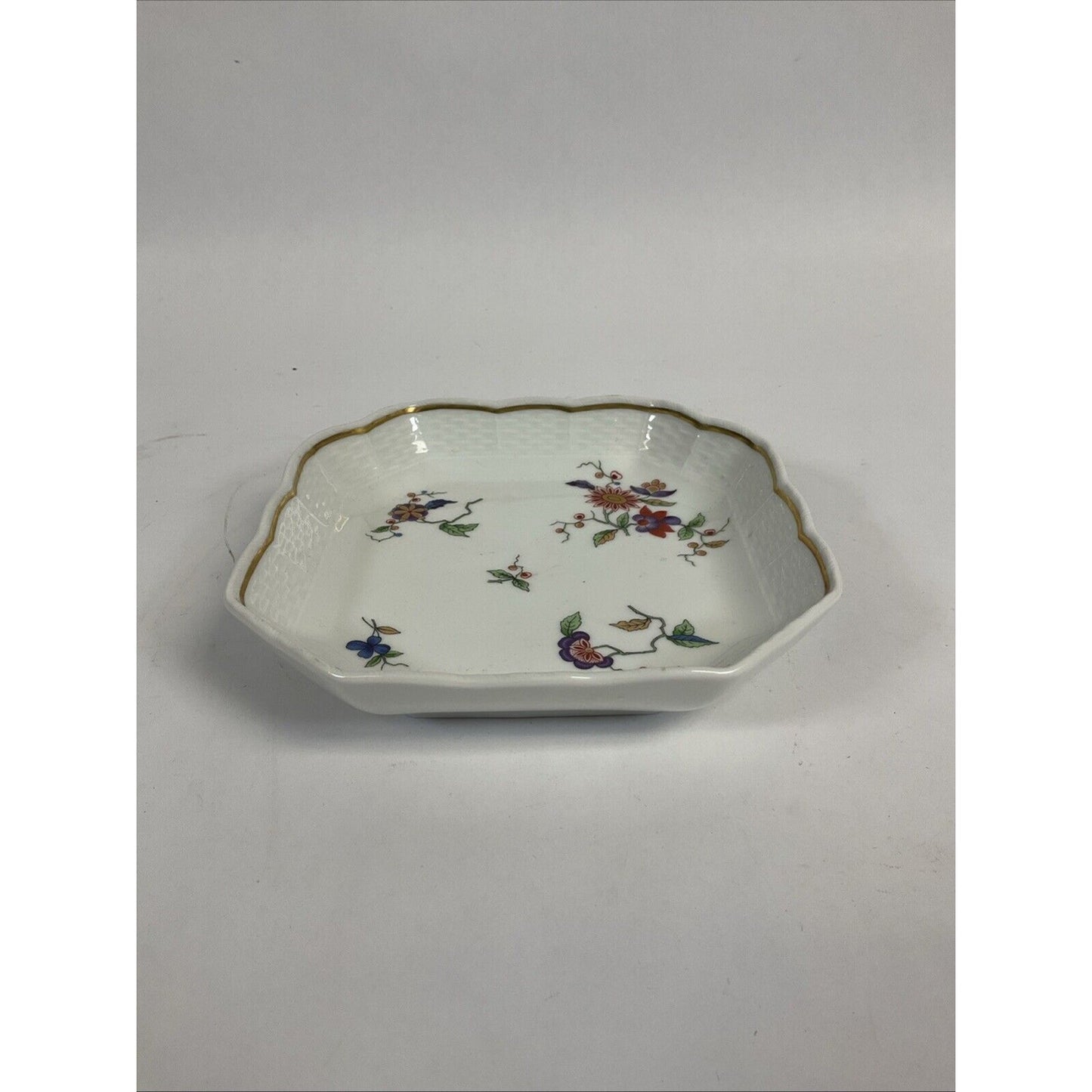 RICHARD GINORI Oriente 6 1/2" Porcelain Square Dish With Gold Band Made in Italy