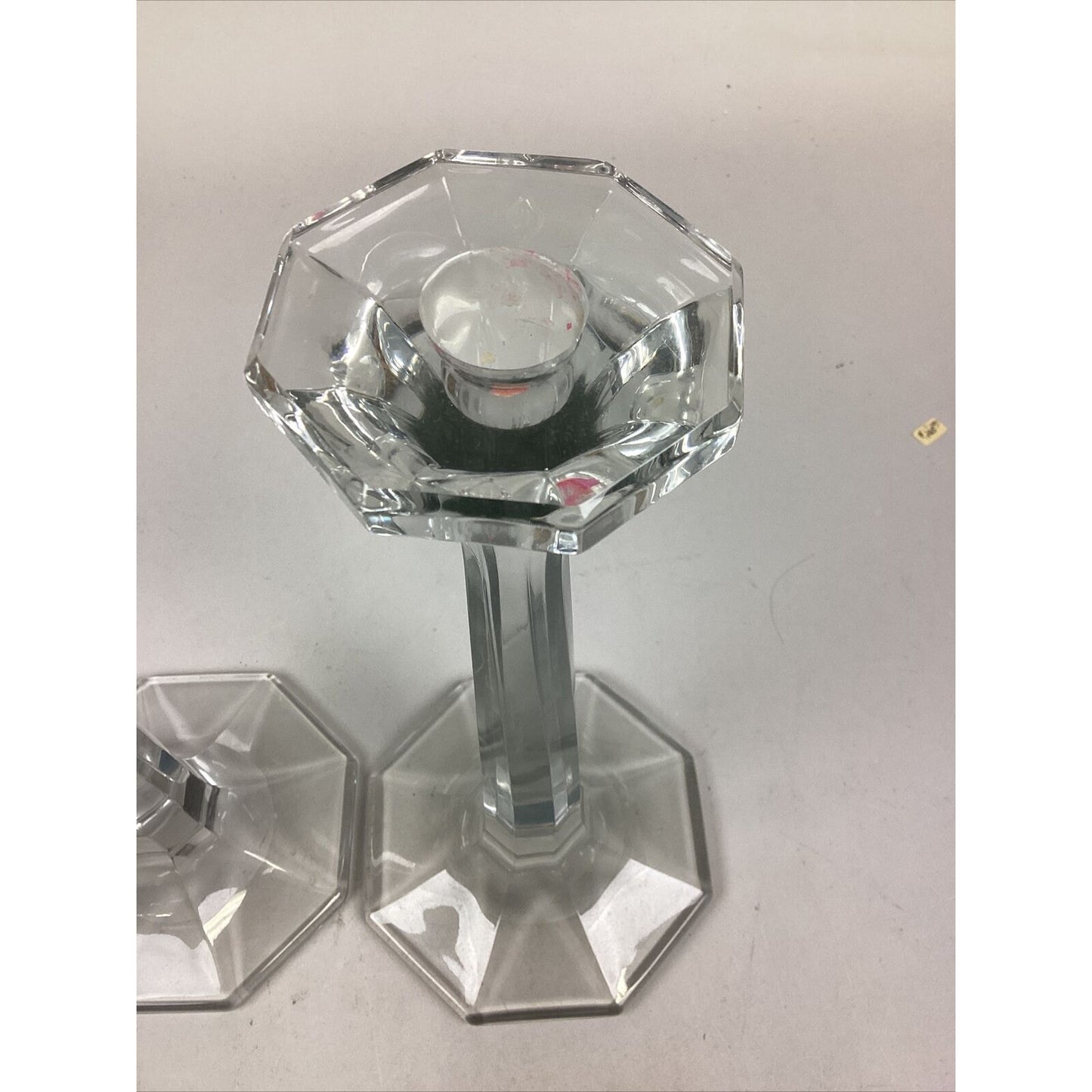 2 Large Clear Glass Vases With Octagonal Bases - 11.25”H