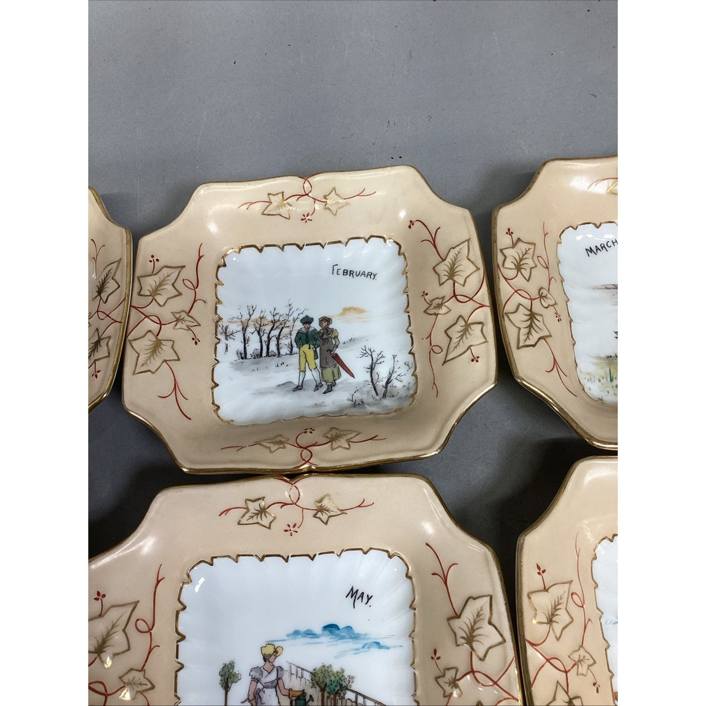 Set of 12 Vintage Months Of The Year Hand Painted Bowls
