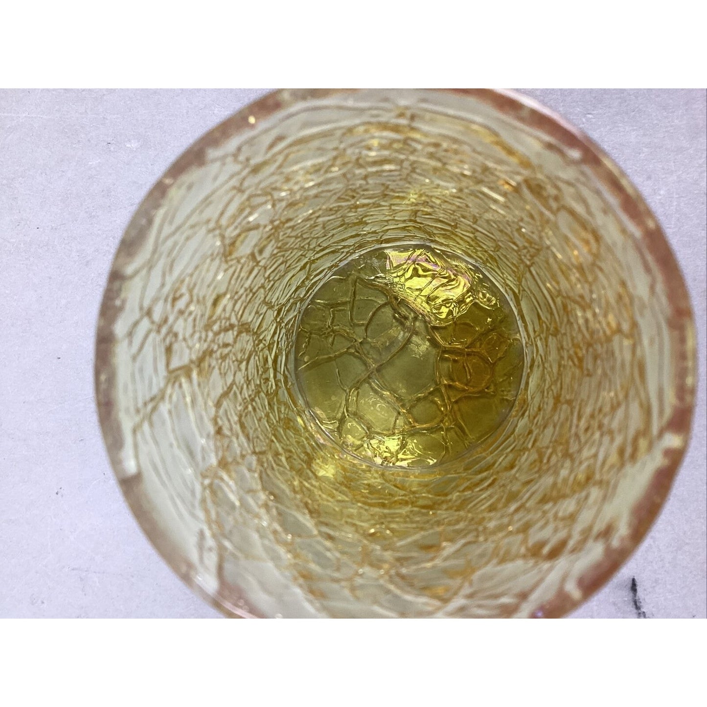 Set Of 2 Decorative Glass Cups - Yellow Crackly Glass & Maroon Clear Stripes