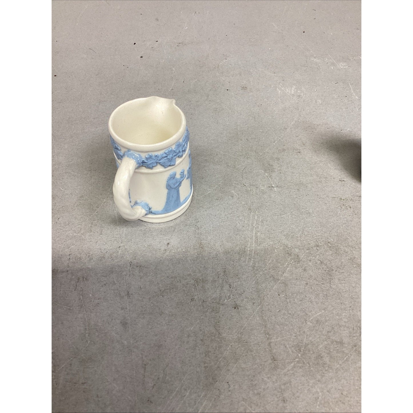 Wedgwood Embossed Queen's Ware Mini Pitcher & Limoges Cow Trinket Jug Figurine
