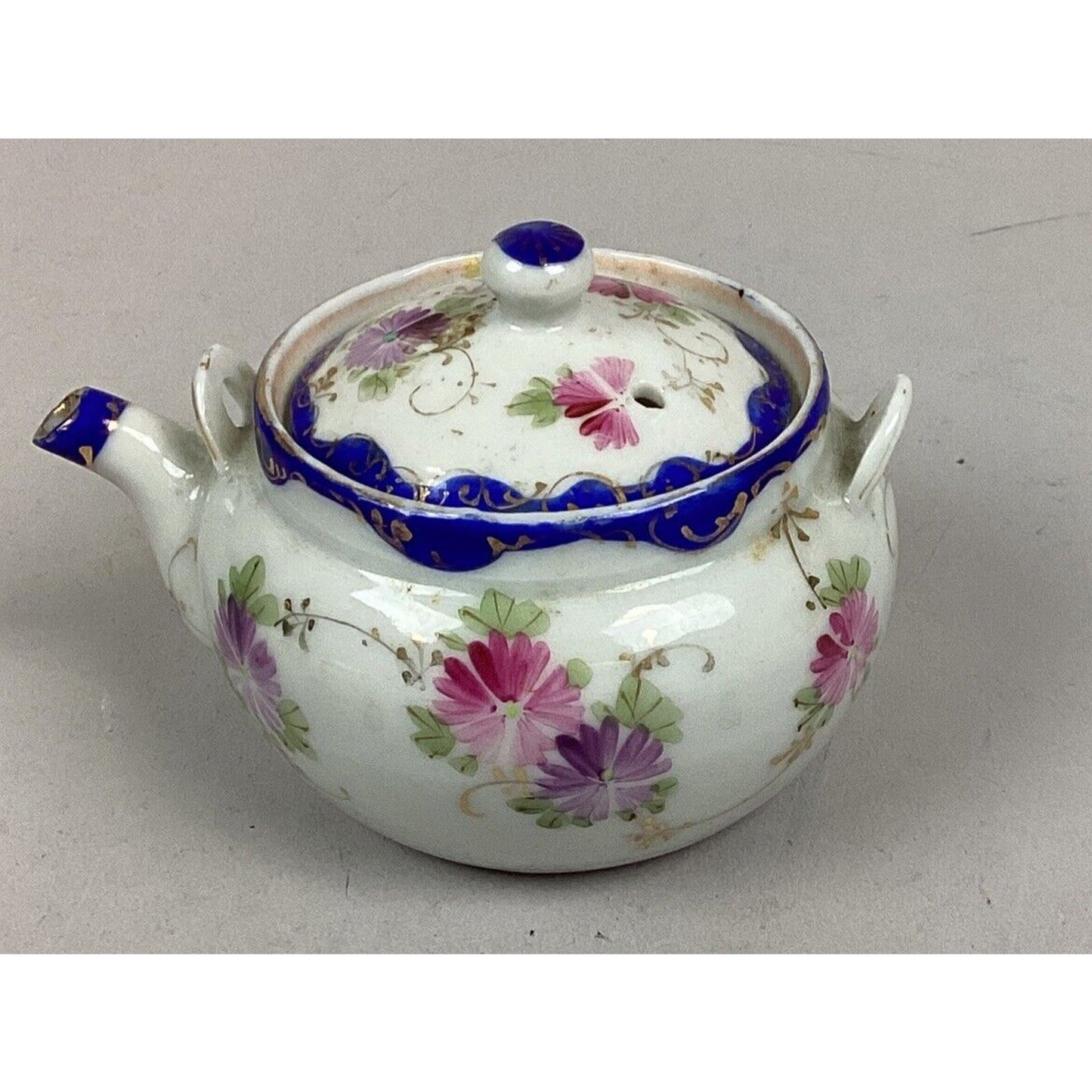 Vintage Porcelain Hand Painted Floral Teapot - 3”Hx4”L