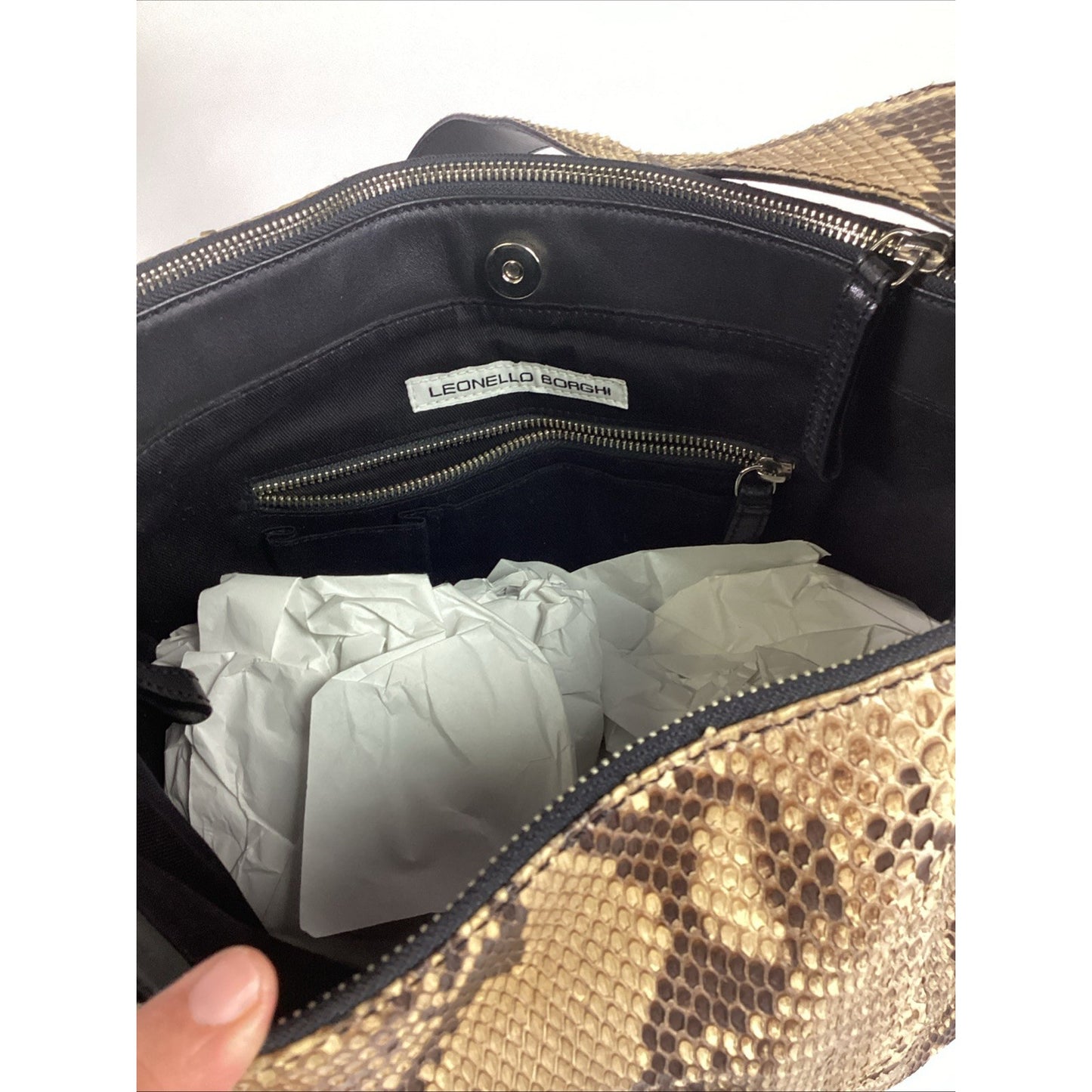 Leonello Borghi Snakeskin Print Purse With Shoulder Strap - 3 Pockets - Korea