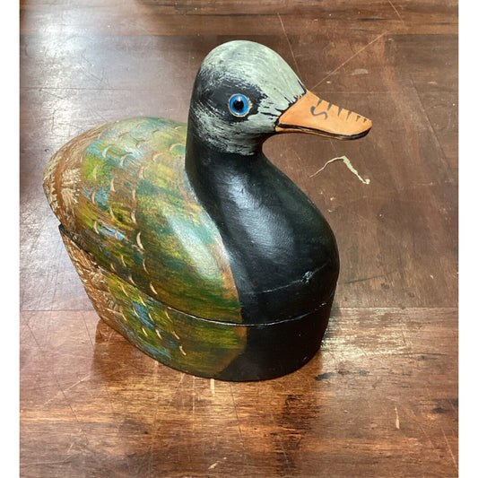 Vintage Hand Painted Wooden Duck Trinket Box