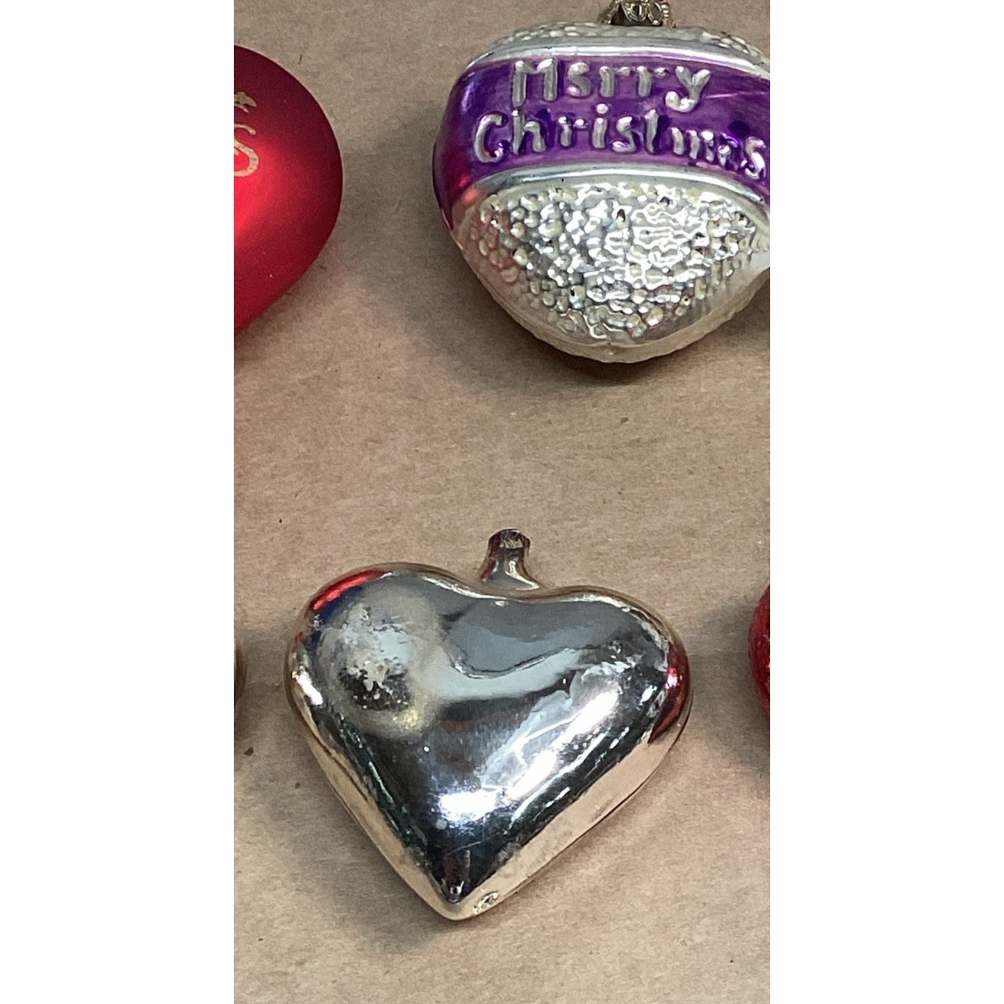 Lot Of 9 Heart Christmas Ornaments And 1 Star Wand Ornament