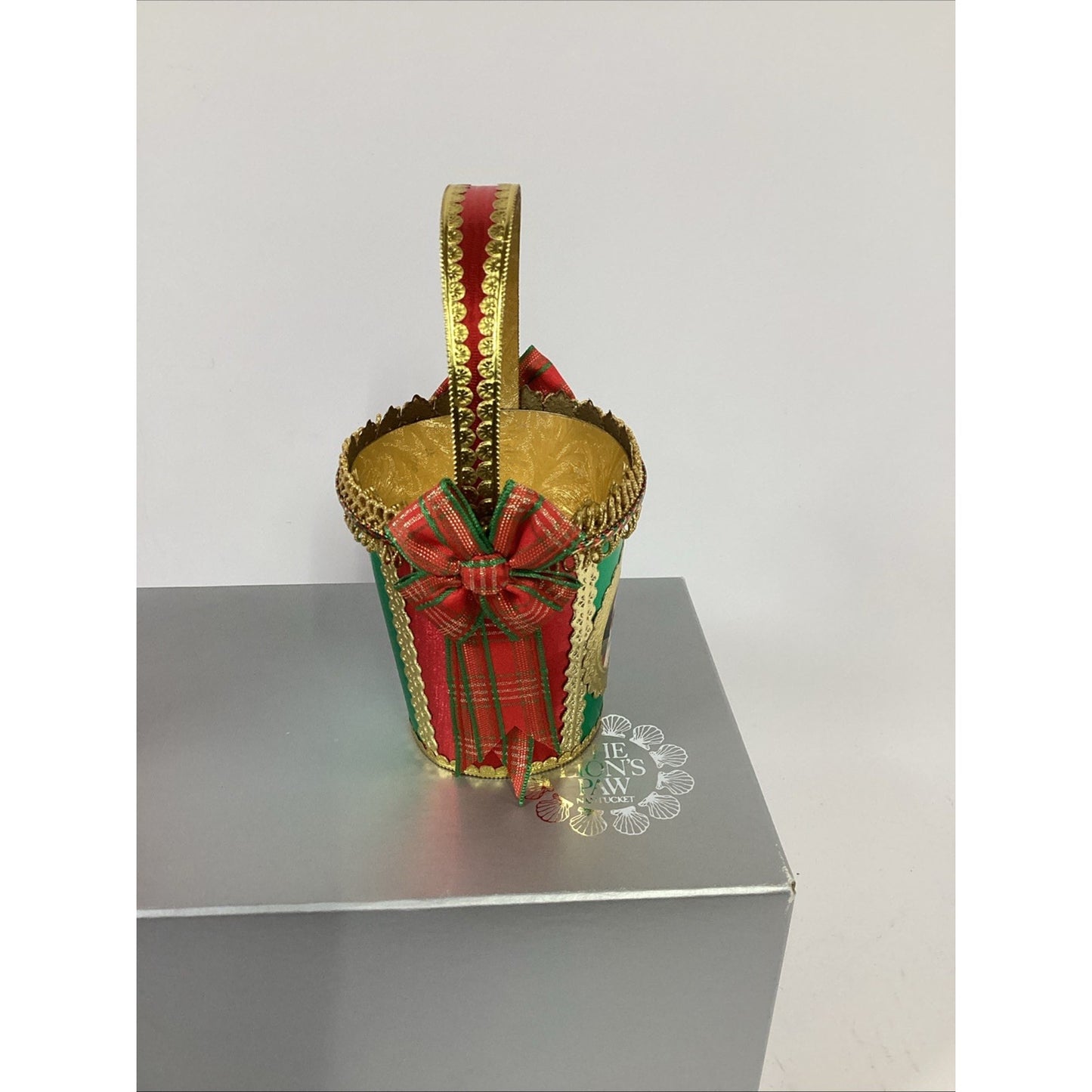 VTG The Lions Paw Nantucket Christmas Basket Ornaments Pair Dresden Foil Trim