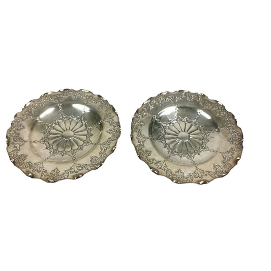 Set Of 2 Antique EPNS Round Dish Plate #6807
