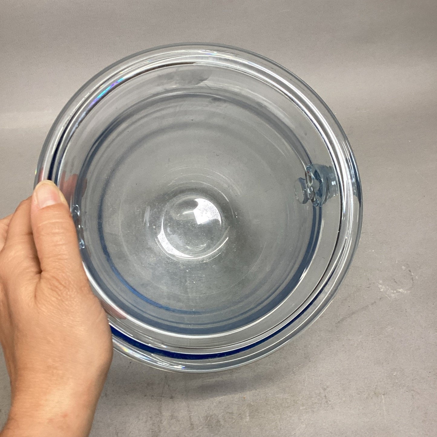 Mid Century Modern Blue Glass Ice Bucket With 2 Handles - 8.25”Hx7”D