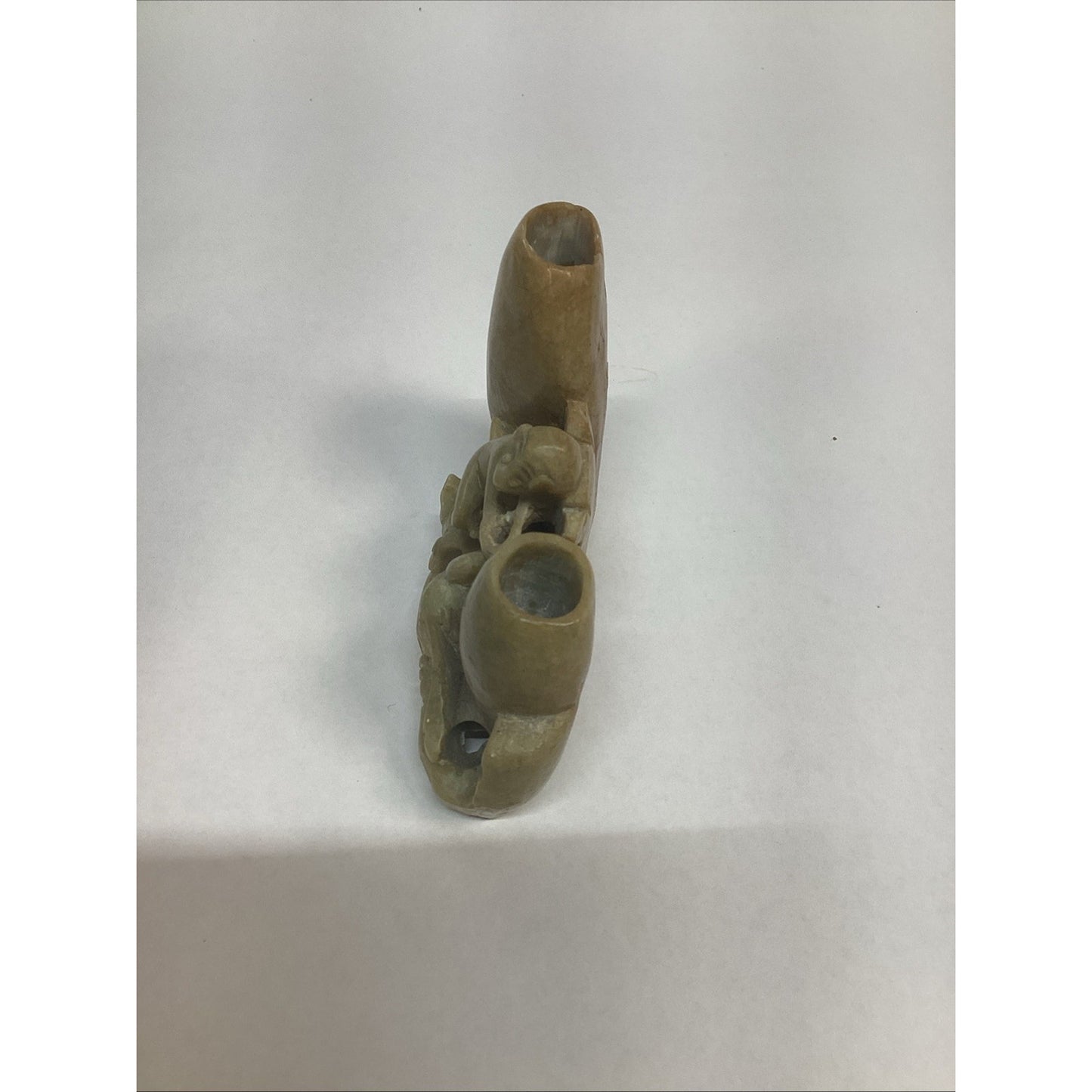 Vintage Hand Carved Chinese Soapstone Monkey Vase Or Toothpick Holder Figurine