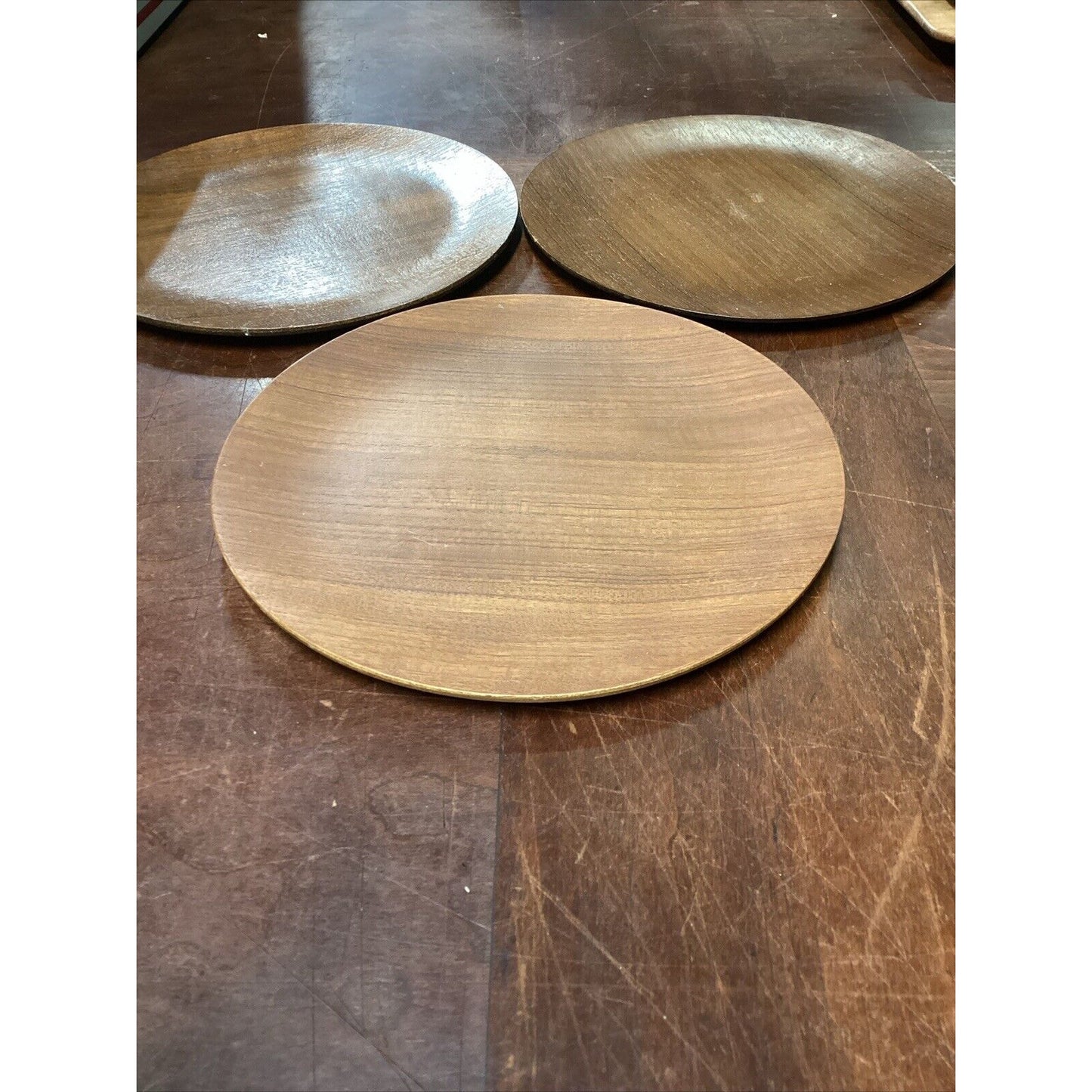 Set Of 3 Coronet Genuine Laminated Thailand Teakwood Plates - 8”D