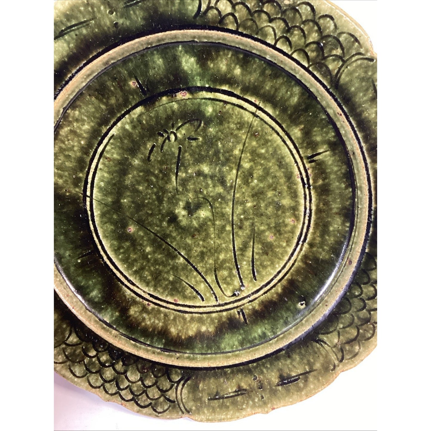 Handmade Hand Painted Dark Green Soup Salad Bowls - 8.25”D