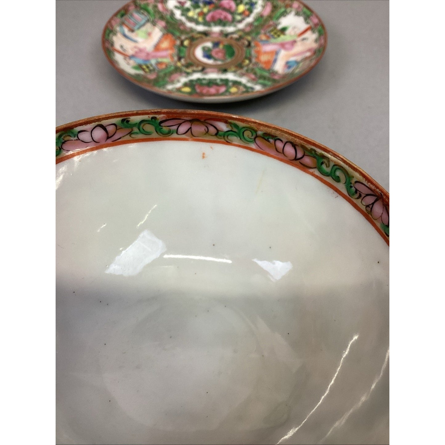 Antique 1920's Chinese Familie Rose Medallion Teacup And Saucer