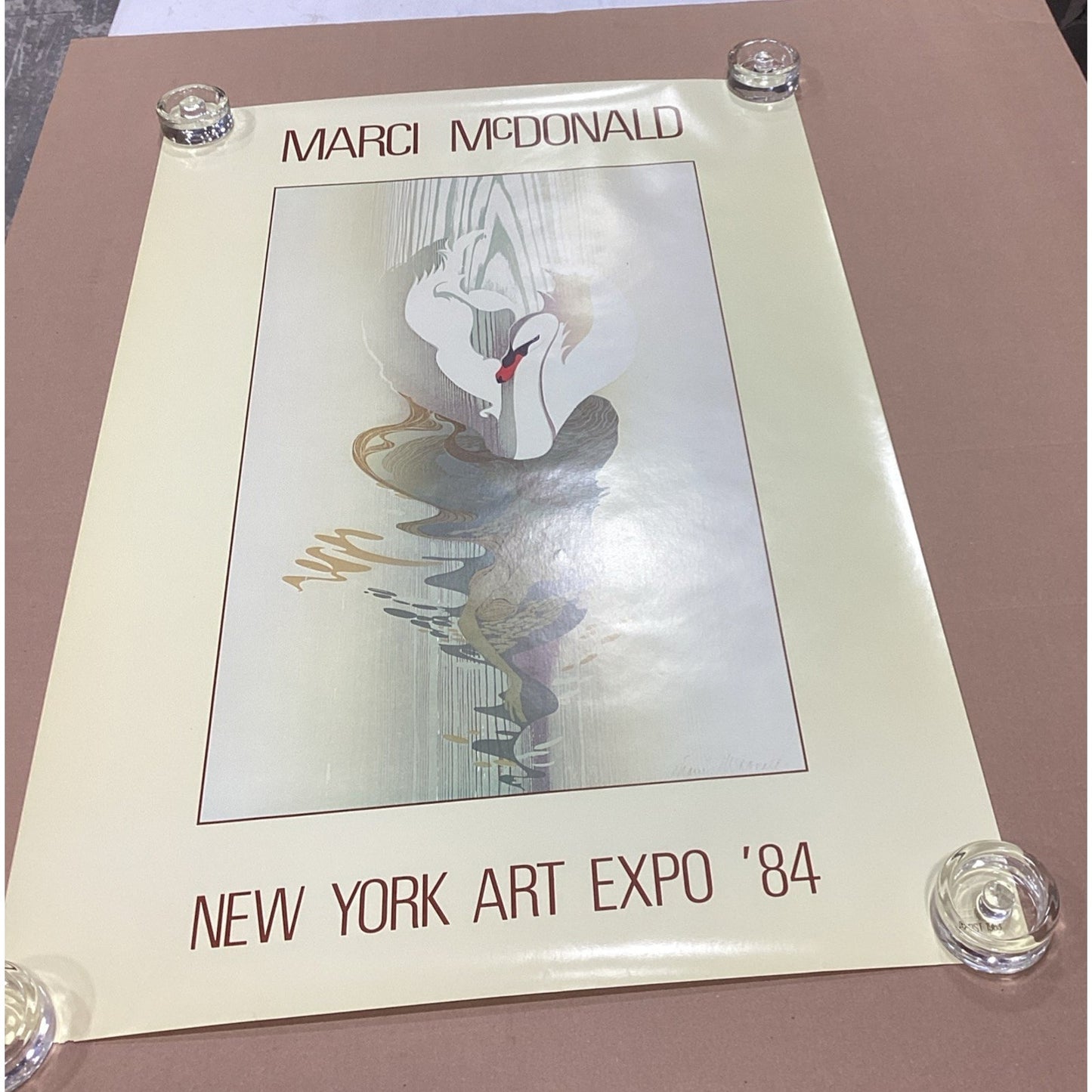 Marci McDonald New York Art Expo 1984 Signed Swan Poster - 36x23.75”