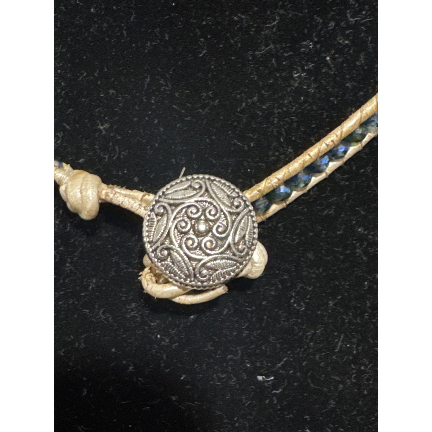 Leather Crystal Wrap Bracelet Choker Necklace 13”