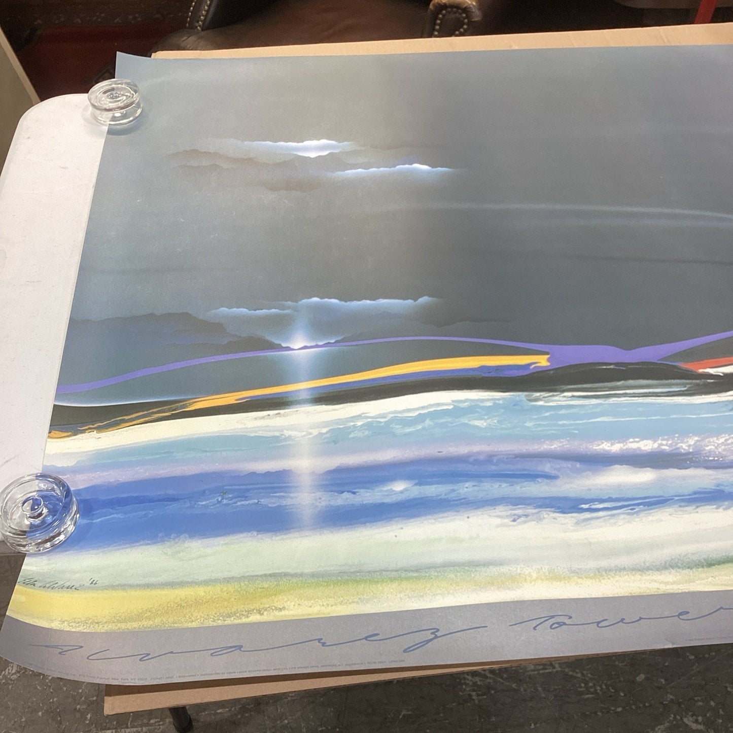 Vintage 1986 Elba Alvarez Abstract Art Stormy Skies Poster Print - 58x38”