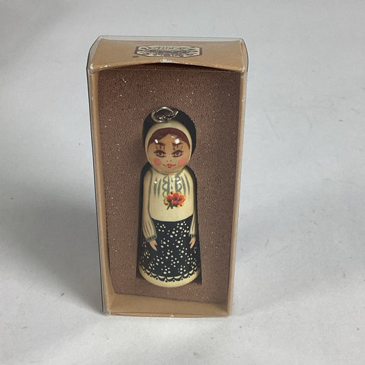 Skrina Handpainted Wooden Peg Doll Ornament In Original Box - Slovenia