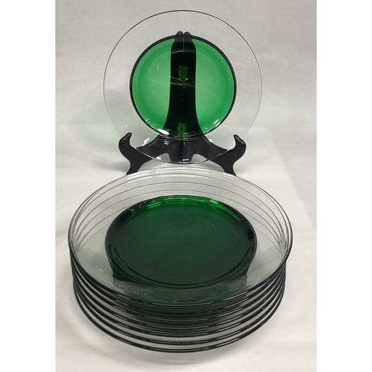 Lot Of 8 - Arcoroc Green Center Glass Salad Plate. Made in France