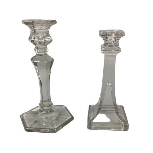 Set of 2 Glass Candlestick Holders