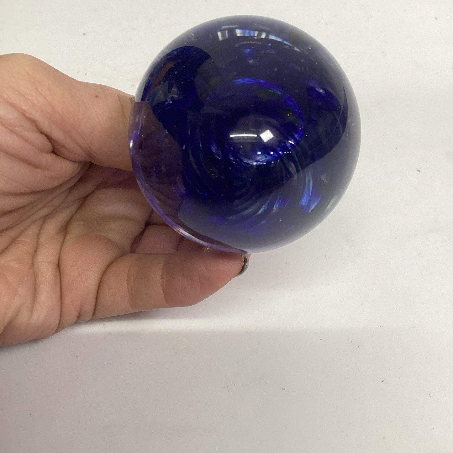 Hand Blown Glass Cobalt Blue Swirl Sculptural Paperweight