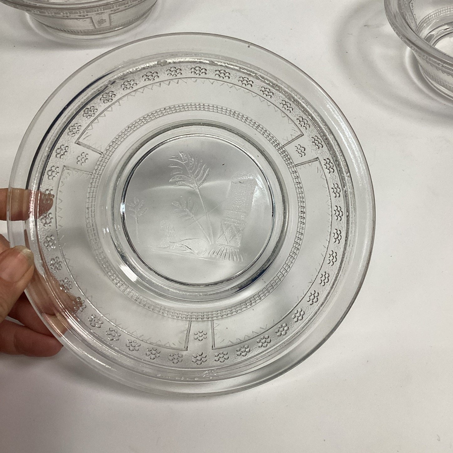 Antique 1880’s Egyptian Pattern Pressed Glass Soup or Cereal Bowls