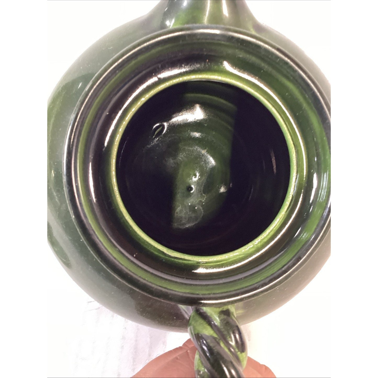 Hand Painted Dark Green Pottery Teapot With Lid