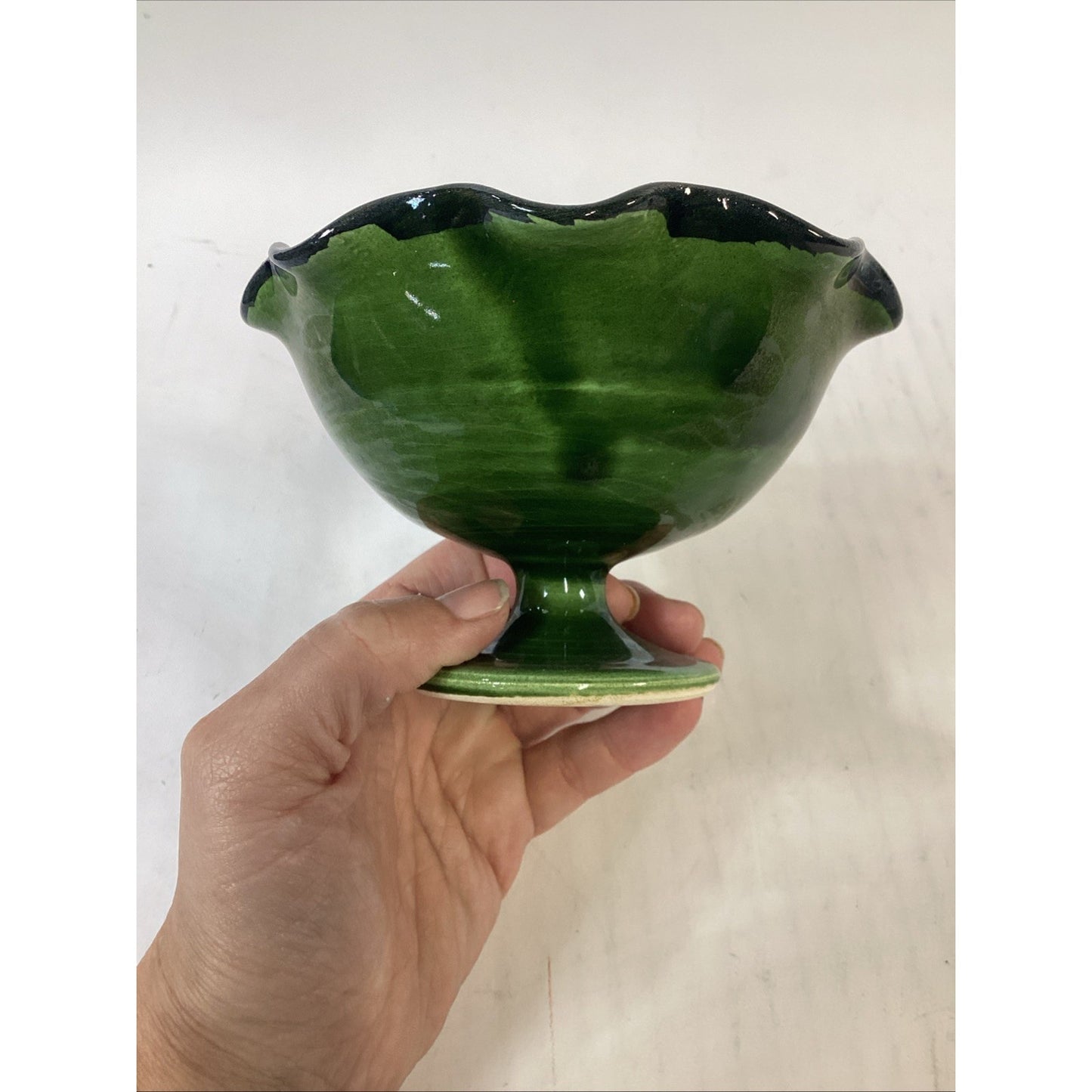 Vintage Hand Painted Dark Green Compote Candy Dish