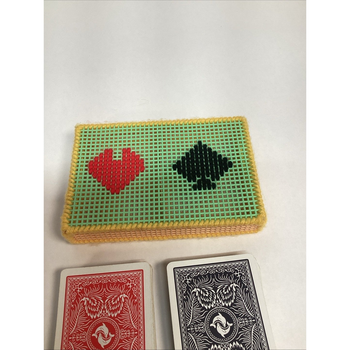 Handmade Crosstitch Playing Cards Holder With 2 Decks Of Cards
