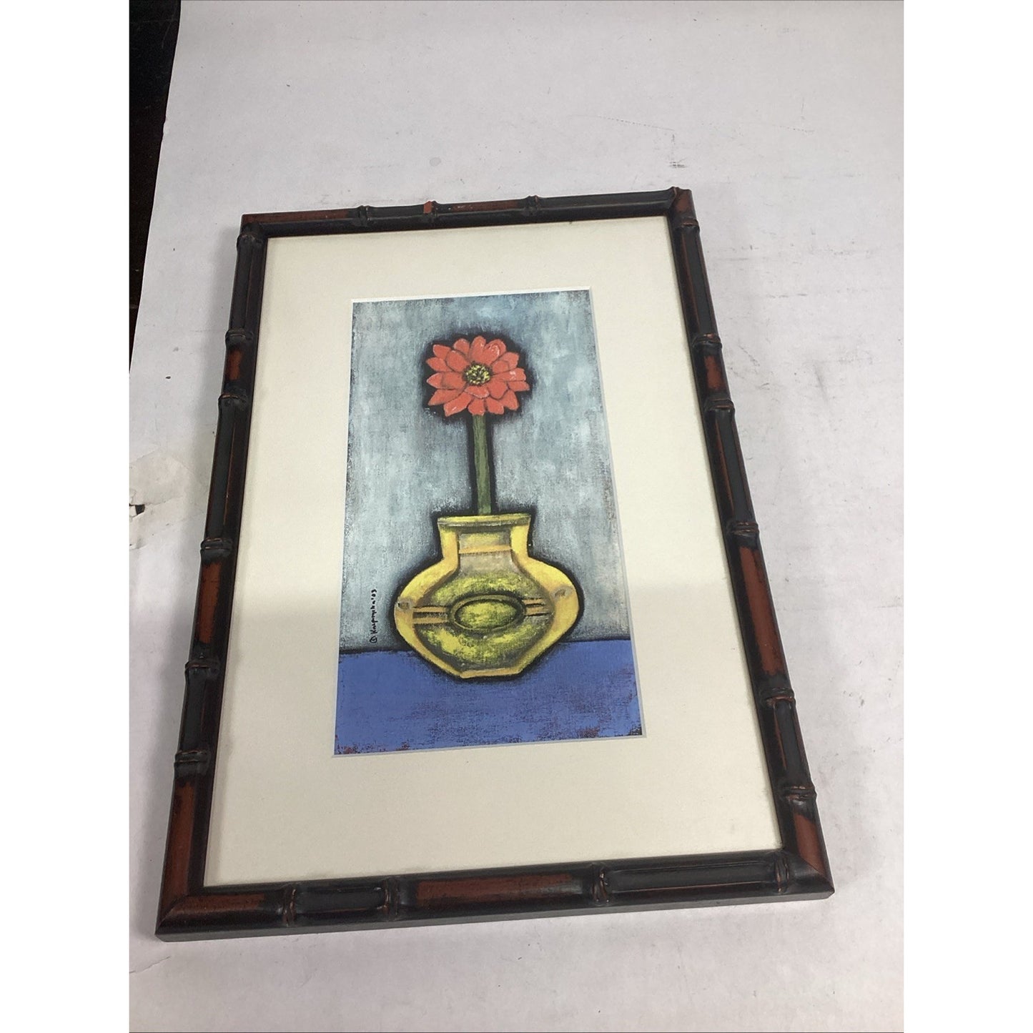 Floral Watercolor Painting - Flower In A Vase - Framed - 15x10” - Signed