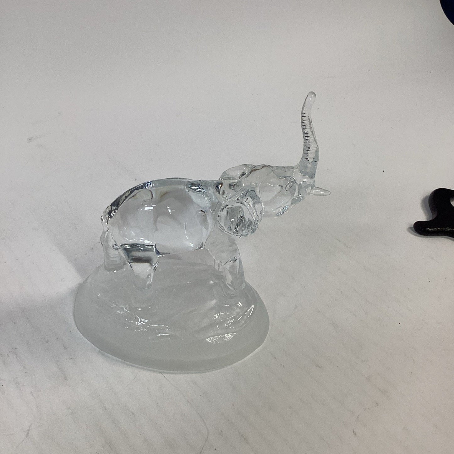 Vintage Clear Glass Elephant Figurine on Frosted Glass Base