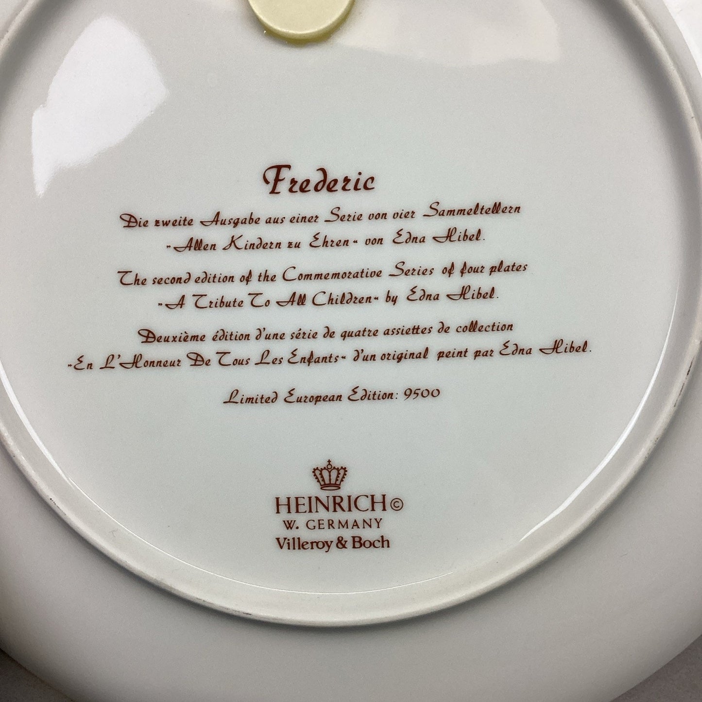 2 Signed Edna Hibel Frederic & Claire Commemorative Series Collectors Plates