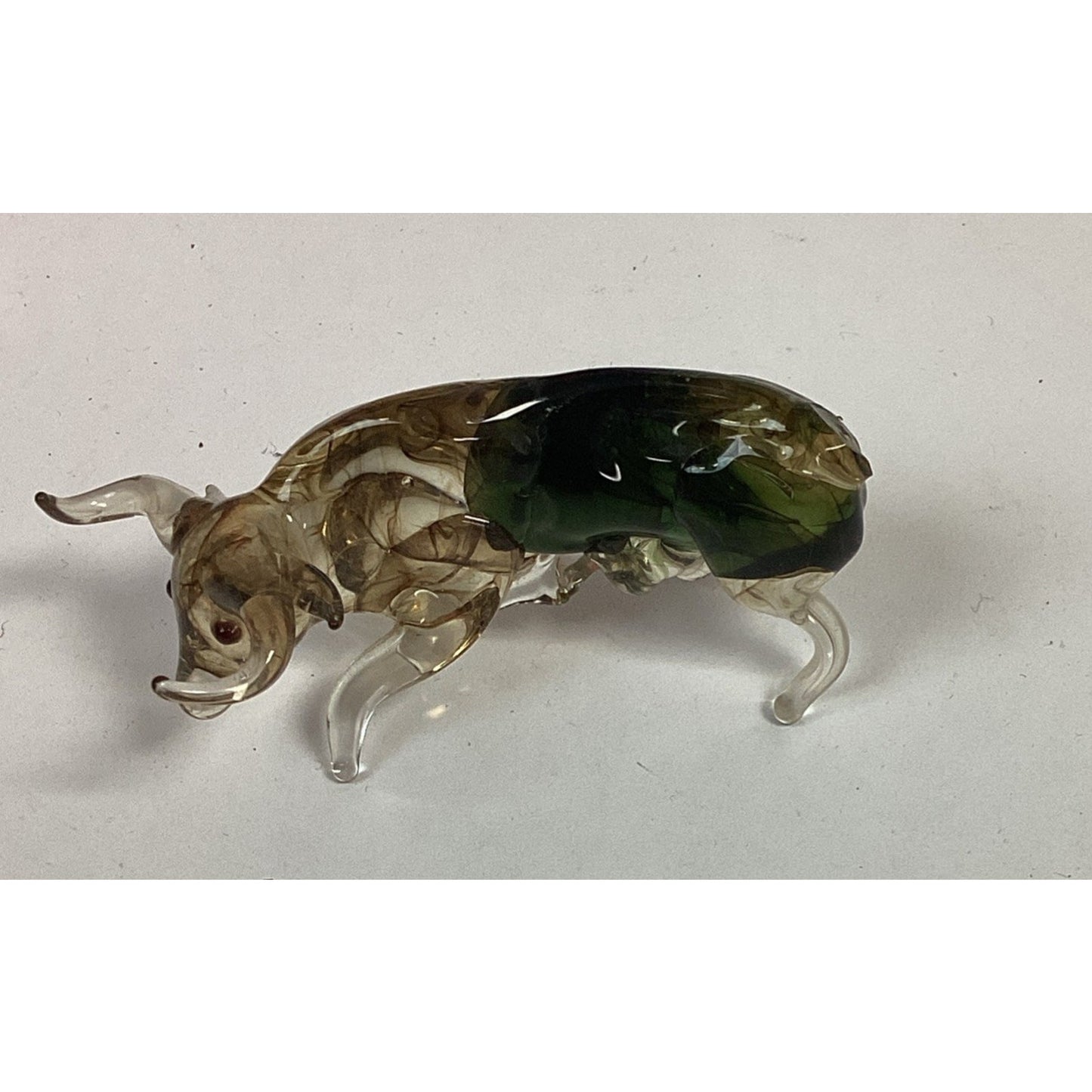 Miniature Art Green/Clear Glass Bull Statue Figurine - Missing Tail