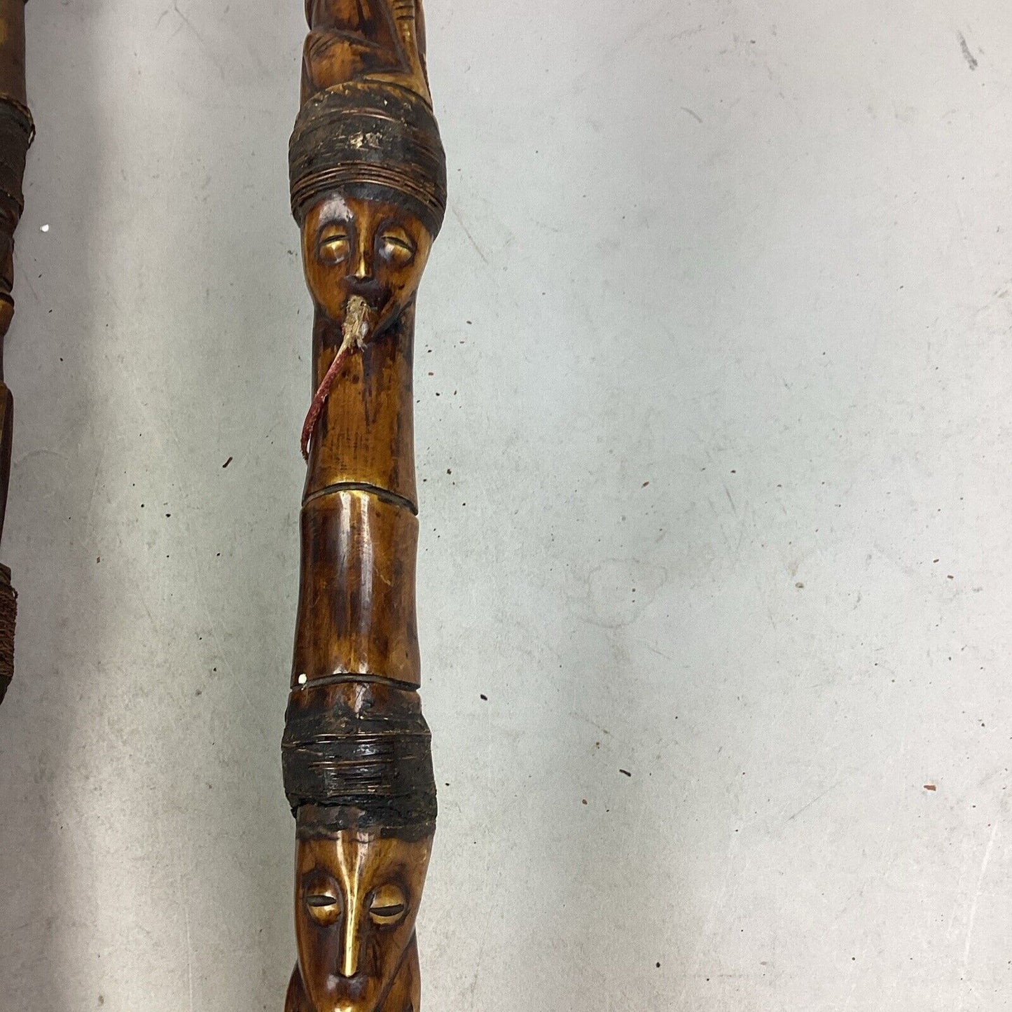 Set Of 2 Hand Carved Totem Canes