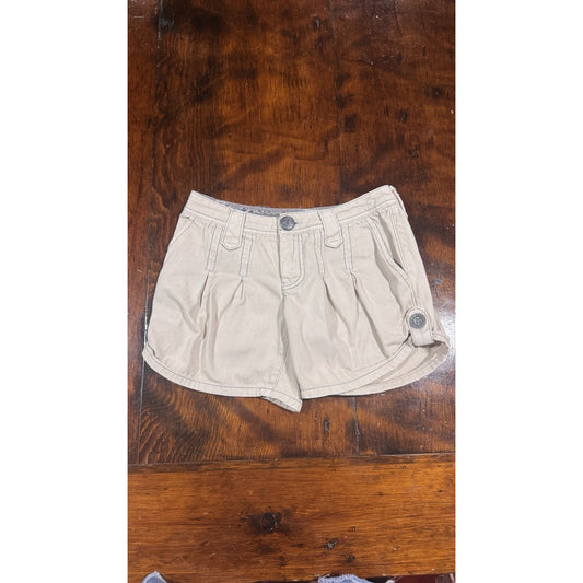 Free People Tan Khaki Shorts Size 2 Pleated Utility Button Tab Y2K