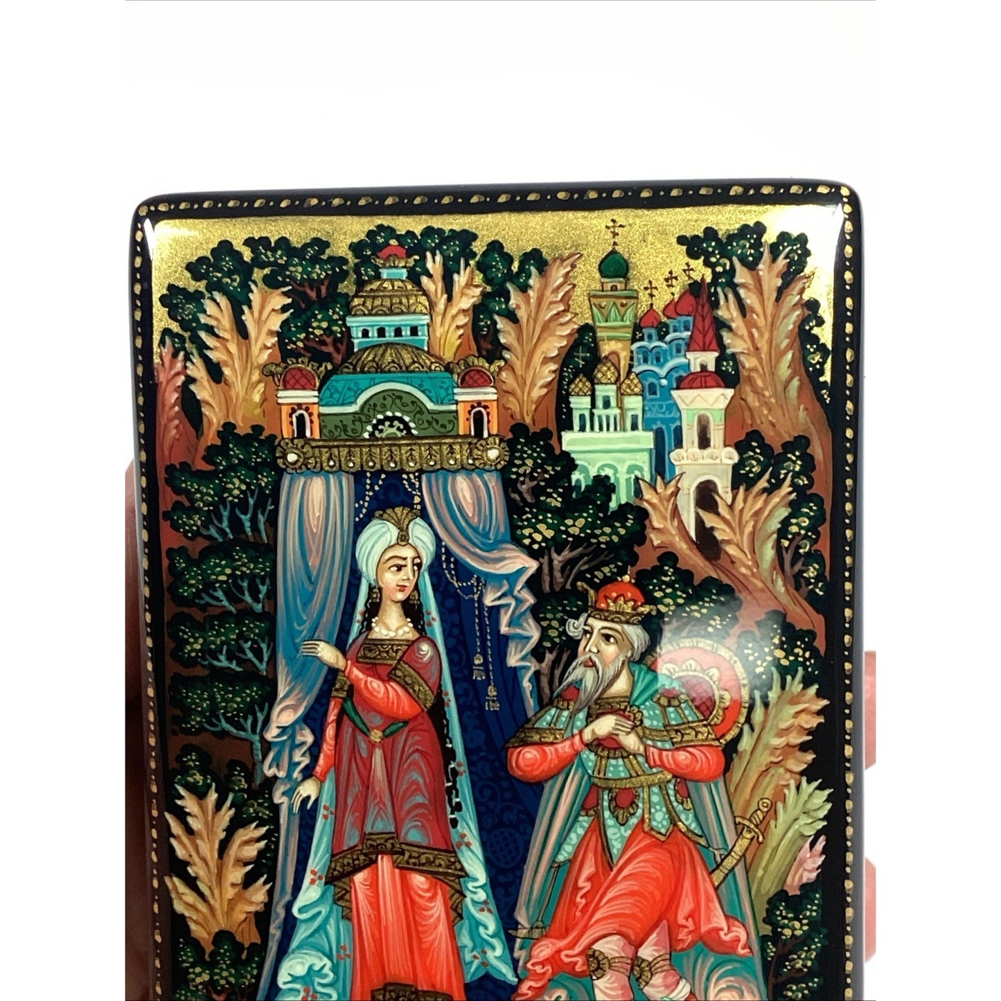 Russian Lacquer Hand Painted Papier Mache Trinket Box