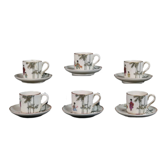 6 Satsuma Japanese Porcelain Cups & Saucers