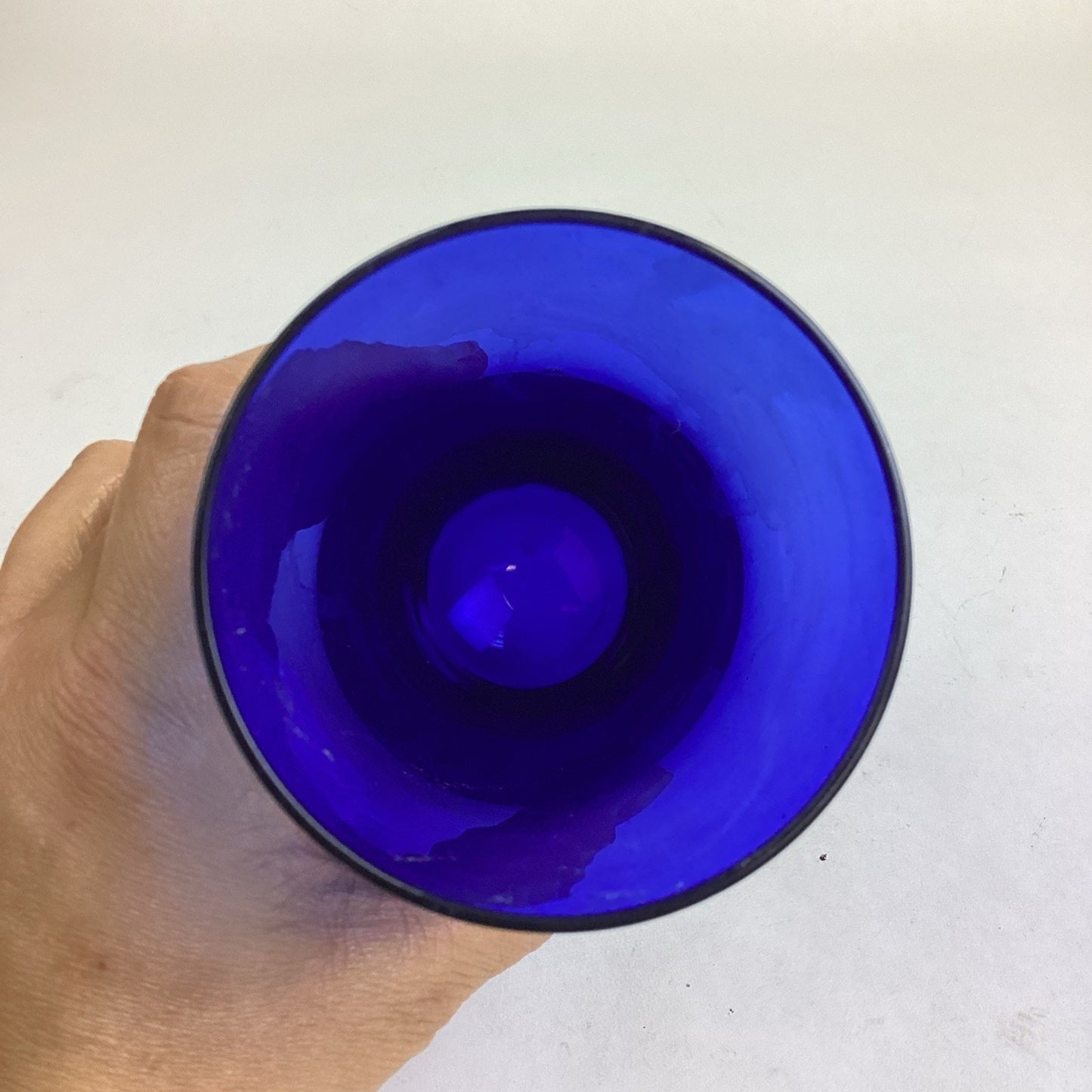 Vintage Cobalt Blue Tumbler Drinking Glass W/ Weighted Round Base