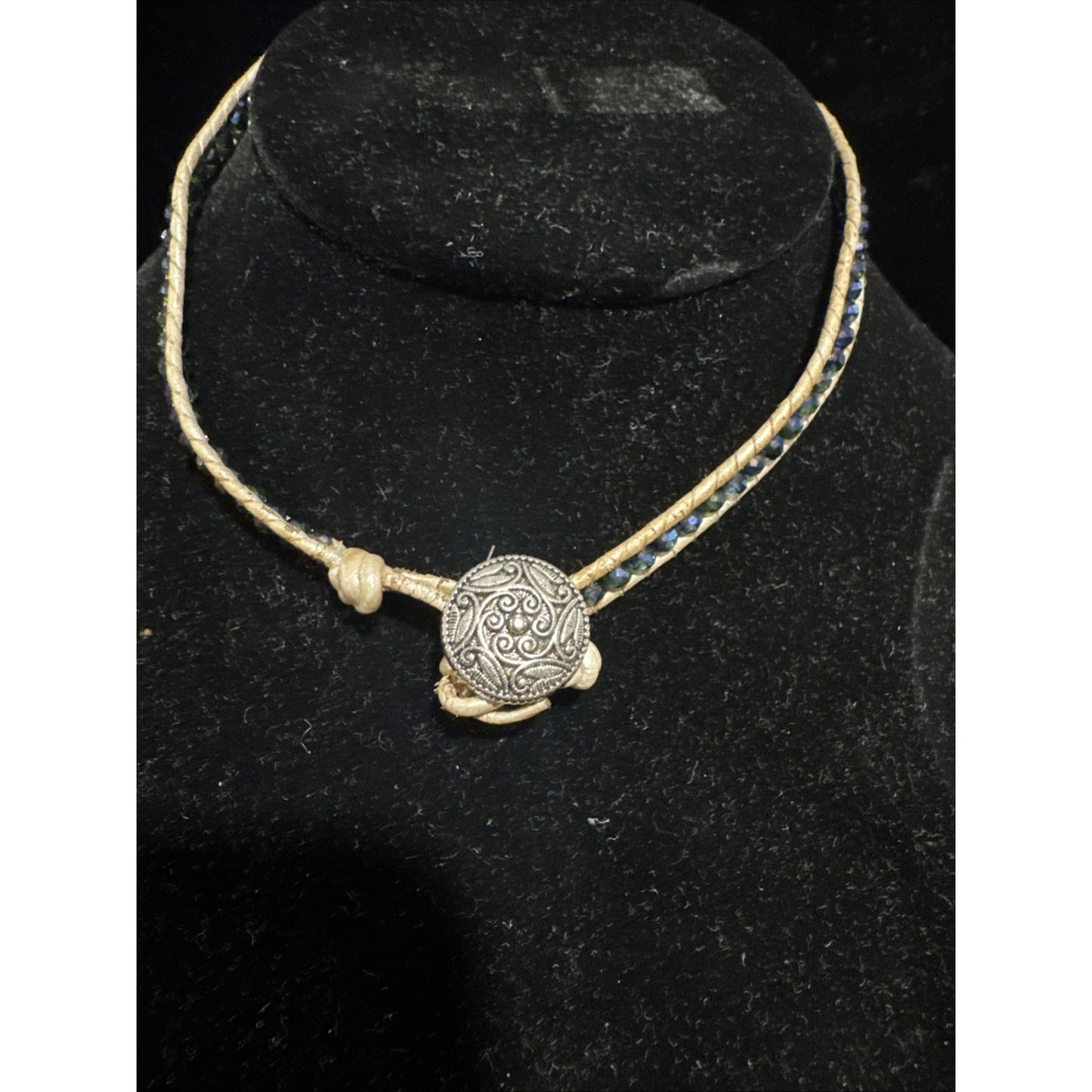 Leather Crystal Wrap Bracelet Choker Necklace 13”