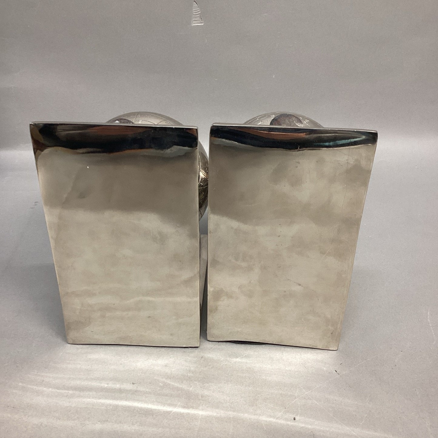 Aluminum Globe Bookends - Nickel Plated - Globes Spin