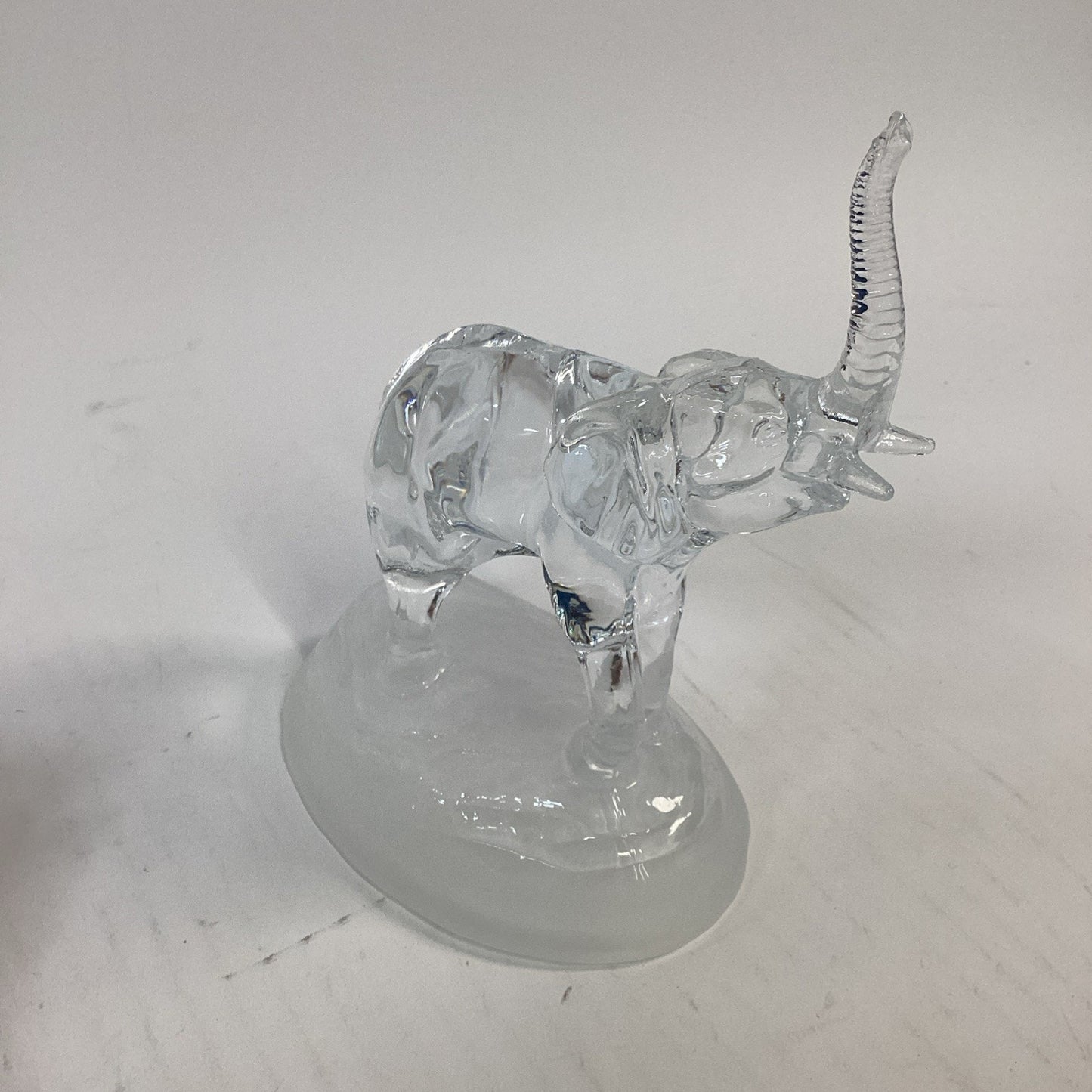 Lot of 2 Vintage Clear Glass Elephant Figurines on Frosted Glass Bases